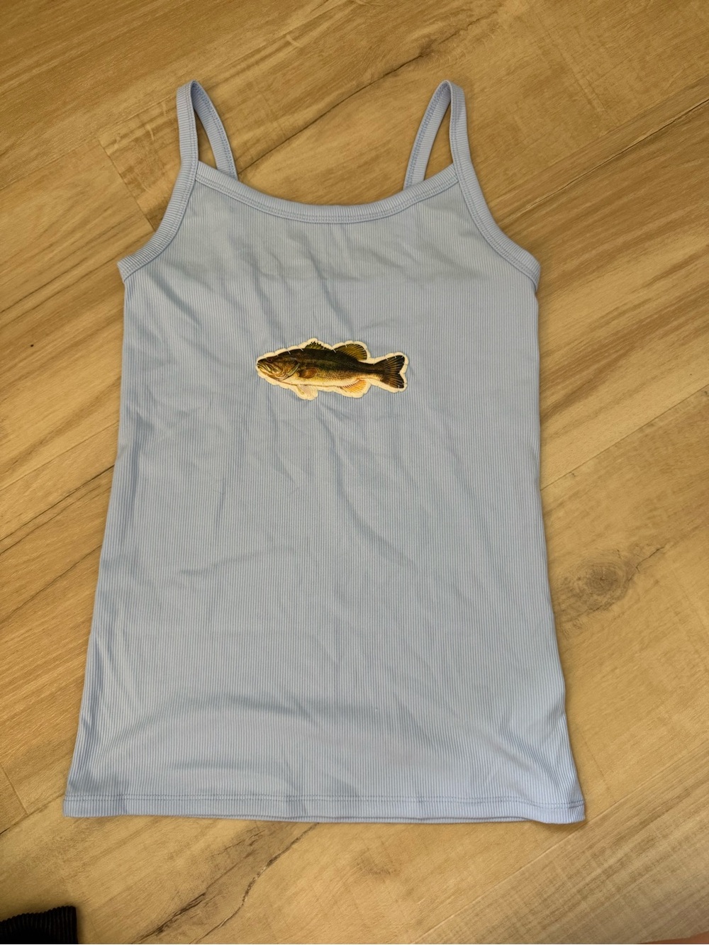Light Blue Fish-Embroidered Tank Top